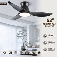 Ventilateurs encastrés modernes pour l'intérieur Ventilateur de plafond télécommandé à LED bicolore à moteur à courant continu avec lumière