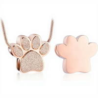 Collier urne funéraire ouvrable en acier inoxydable poli avec empreinte de patte de chien, pendentif pour cendres, bijou commémoratif minimaliste