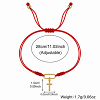 Bracelet en fil de polyester rouge Go2boho avec breloque en forme de croix et détails plaqués or, bijoux religieux chrétiens