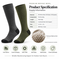 Chaussettes de compression de randonnée en laine mérinos OEM personnalisées 15-20 mmHg, fabricant de chaussettes d'extérieur, logo personnalisé, marque privée