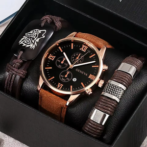 <span class=keywords><strong>Montre</strong></span> de sport décontractée pour homme, modèle rétro, avec deux bracelets en cuir tressé à motif loup, vente en gros en stock sans boîtes - Product Image 2
