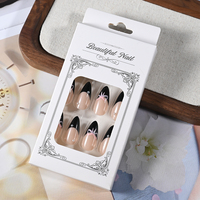 24 Uñas Postizas de Acrílico con Pedrería y Perlas Blancas, Diseño de Lazo, Almendradas, Estilo Francés Dulce, Cobertura Completa