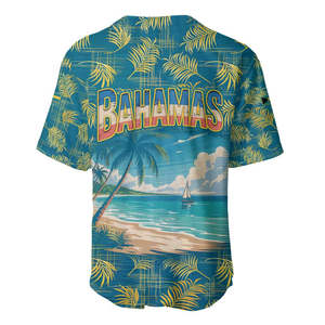 Maillot de baseball des Bahamas avec motif tropical coucher de soleil, palmiers et océan – Vente en gros de maillots de baseball des Bahamas de haute qualité - Product Image 4