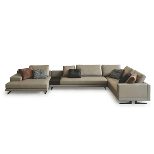 Canapé modulaire en forme de L Poliformm Mondrian en cuir véritable, pieds en acier inoxydable, design italien moderne, haute qualité - Product Image 1