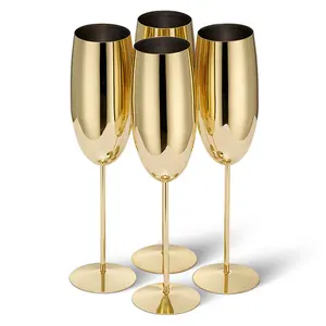 Best Selling Custom Color Copper Plater Metal Goblet Wine Glass 250ml Stainless Steel Champagne Glass Cup Flute