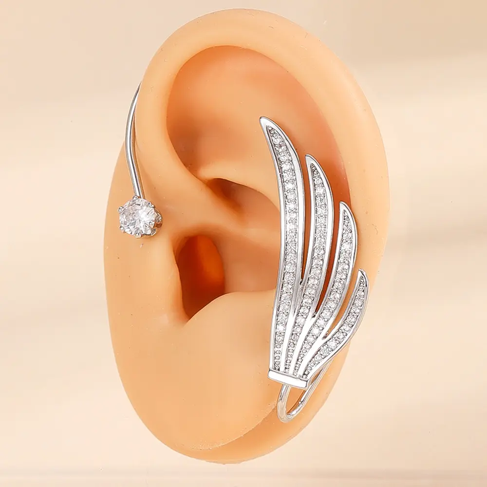 Moda kanat tasarımı flaş elmas kanatları kulak klipsi lüks kristal kanatları kulak manşet küpe kadın kızlar için