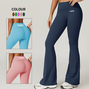 <span class=keywords><strong>Leggings</strong></span> de Yoga de Cintura Alta para Mujer, Ecológicos, Sólidos, con Control de Abdomen, Pantalones de Gimnasio con Corte Acampanado, Gran Venta - Product Image 2