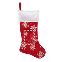 Chaussette de Noël en velours rouge de Chine en gros avec bordure en peluche, broderie et impression de paillettes en forme de flocons de neige pour les travaux manuels de vacances