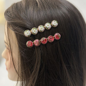 <span class=keywords><strong>Pince</strong></span> à <span class=keywords><strong>cheveux</strong></span> en résine pour femmes, accessoires floraux encapsulés, en acier inoxydable, faite à la main, pour mariage bohème - Product Image 6