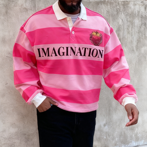 Magliette Polo Rugby Oversize a Righe con Logo Personalizzato, <span class=keywords><strong>Manica</strong></span> <span class=keywords><strong>Lunga</strong></span>, Alta Qualità, Vestibilità Ampia, Stile Streetwear in <span class=keywords><strong>Cotone</strong></span> per <span class=keywords><strong>Uomo</strong></span> - Product Image 3