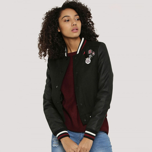 Veste de baseball vintage noire pour femme, style universitaire, broderie personnalisée, prix bas, bonne affaire - Product Image 3