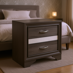 Comodino bicolore con 2 cassetti in legno, mobile moderno per camera da letto - Product Image 2