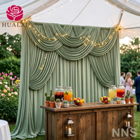 HuaLai Rideau de fond 10x10 pieds en soie de lait vert sauge, draperies à franges, tissu extensible sans plis pour fête de jardin, personnalisable