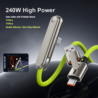 Câble de charge rapide 2 en 1 240W avec support, diamètre extérieur 4,5 mm, épaisseur 1,2 m, câble de charge en silicone 2 en 1 avec support pour chargeur de téléphone