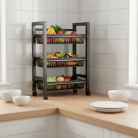Chariot de rangement multifonctionnel moderne en métal à 3 niveaux pour légumes, étagère de cuisine sur pied