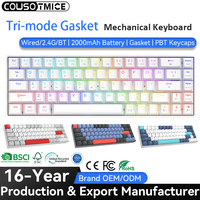 Teclado Mecánico para Juegos Personalizado en Español, Inglés, Alemán, con Bluetooth, Tri-modo, Interruptor Rosa, RGB, Recargable, Intercambiable