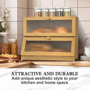 Caja para guardar pan, doble capa, con tapa abatible, a prueba de polvo, rectangular, 15,75 pulgadas x 9,82 pulgadas x 12,99 pulgadas, uso multiusos en la cocina - Product Image 4