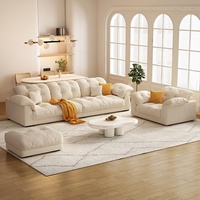 Cream Style White Cloud Stoff Sofa Set Wohnzimmer Kleine Wohnung Gerade Reihe Modern Einfach Multi-Size-Kombination Atmungsaktiv