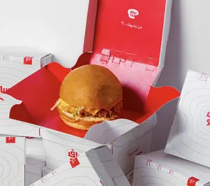 Prêt à l'emploi avec impression de LOGO personnalisée emballage de boîte à hamburger à clapet boîte d'emballage alimentaire biodégradable en papier recyclable