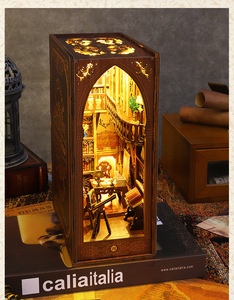 Porte-livres en bois Art Déco créatif - Puzzle 3D DIY Scène de bibliothèque miniature Artisanat anti-stress Décoration de bureau - Product Image 2