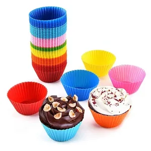 12Pcs Circular High-temperature Resistant Eco-Friendly Reusable <b>Silicone</b> 7*7*3.5CM Small Cake Baking Pastry - Product Image 2