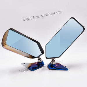 JDM rétroviseur universel <span class=keywords><strong>F1</strong></span> voiture de course miroir latéral brûlé artisanat carré titane miroirs bleus avec lentille bleue - Product Image 3