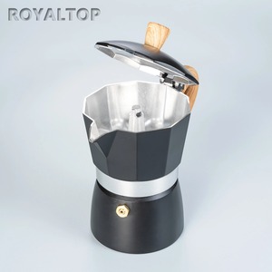 Envío rápido, <span class=keywords><strong>cafetera</strong></span> de estufa <span class=keywords><strong>italiana</strong></span> de aluminio negro de 3 <span class=keywords><strong>tazas</strong></span>, olla Moka de Color personalizado con logotipo serigrafiado - Product Image 2