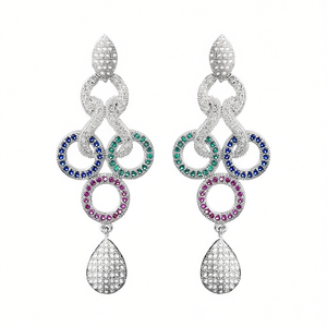 ต่างหูทรงโคมระย้าสำหรับผู้หญิง ดีไซน์ทันสมัย ประดับเพชรซิร์คอนหลากสี รูปทรงเรขาคณิต ชุบเงิน ผลิตจากโลหะผสม เหมาะสำหรับงานปาร์ตี้ ดีไซน์ทรงลูกแพร์ ประดับเพชรเม็ดเล็ก - Product Image 1
