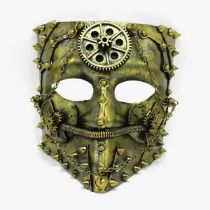 Medieval Steampunk Full Face Rivet Chain Vintage Mask Carnival Cyborg Halloween Costume Ball Party Masks Accessory