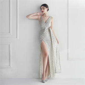 Vestido de lentejuelas boutique de fuente cruzada con borde, modelo de coche socialite, cena, vestido de señora gorda, vestido de talla grande, talla grande - Product Image 3