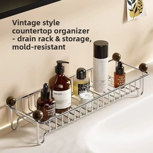 Mensola Minimalista in Acciaio Inossidabile per Lavabo Bagno, Organizer Portatile da Appoggio con Drenaggio, Salvaspazio - Product Image 3