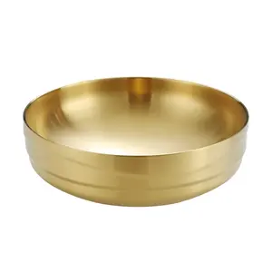 Двухстенная металлическая суповая миска золотистая нержавеющая сталь 201 кухонная миска Корейская миска для риса
