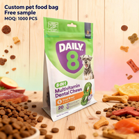 Aliments pour chiens et chats personnalisés avec fermeture éclair, emballage pour aliments pour animaux de compagnie à fond plat à 8 côtés, sac à fond plat