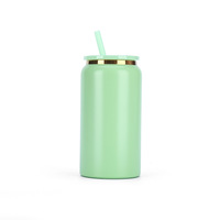 Canette de soda de 16oz en acier inoxydable à double paroi Mason can mug gobelet anti-fuite plaqué or avec couvercle