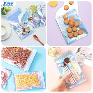 <span class=keywords><strong>Sac</strong></span> en plastique holographique transparent à fermeture éclair personnalisé avec logo sur un côté, <span class=keywords><strong>sac</strong></span> plat en mylar thermoscellable pour aliments, bonbons, accessoires pour écouteurs - Product Image 2