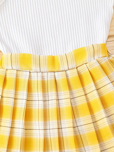 Conjunto de Ropa de Verano 2022 para Niños, Blusa Blanca y Falda, Traje de 2 Piezas, Ropa a Cuadros para Bebé - Product Image 4