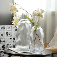 Vase en verre hydroponique haut de gamme nordique fumée gris bleu ondulation élégant Design moderne Transparent pour la décoration de salon à la maison