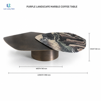 Table basse en marbre Luca Purple Landscape |   Plateaux superposés organiques à deux niveaux, base en bronze antique, luxe moderne, taille sur mesure