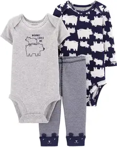 Wholesale baby clothes 3 pc short sleeve cotton baby bodysuit set