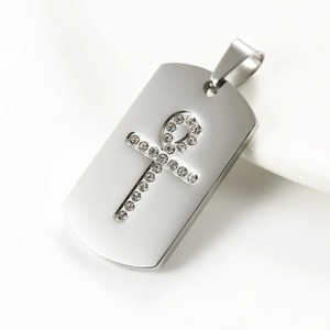 Collar con Colgante de Placa de Identificación para Perro de Acero Inoxidable con Cristal |   Patrón de Cruz Ankh Egipcia |   Cadena de Metal para Joyería, para Hombres y Mujeres - Product Image 4