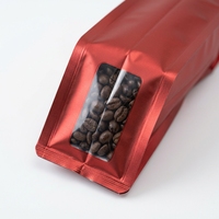 Sachet Doypack en aluminium mat coloré à huit soudures latérales avec fenêtre transparente et fermeture éclair refermable pour emballage de café, vente en gros