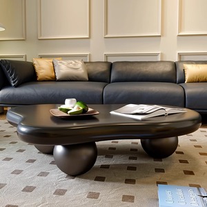 <span class=keywords><strong>Tavolino</strong></span> da Caffè di Lusso Minimalista Nordico Piccolo ed Elegante a Forma di Nuvola Bianco Crema con Base a Sfera Nera - Product Image 6