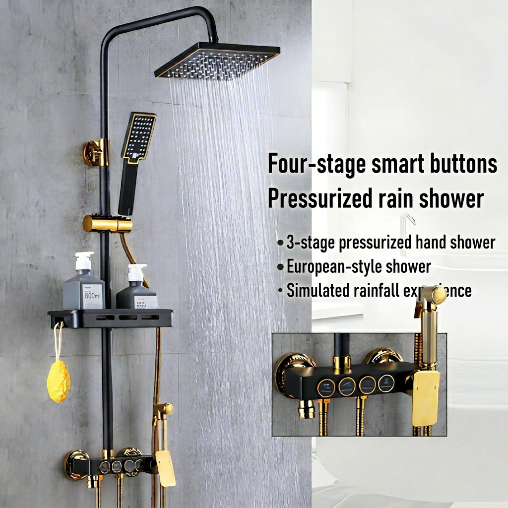 Ensemble de douche en or noir (tube rond)
