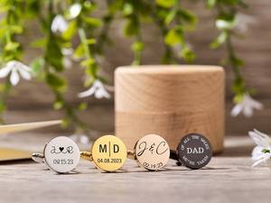 Boutons de manchette personnalisés avec logo, plaqués or, en acier inoxydable, bijoux de luxe, géométriques, D16mm 18mm 20mm, boutons de manchette ronds pour hommes - Product Image 5