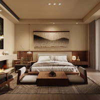 Furnitur Kombinasi Ruang Tamu, Kamar Tidur, Ruang Makan, Apartemen, dan Homestay Gaya Wabi Sabi dari Kayu Oak Modern yang Dapat Disesuaikan, 57