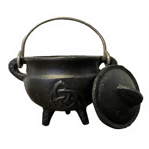 Caldero de Hierro Fundido Triquetra de Alta Calidad y Duradero con Tapa de Tres Patas y Asa Negra D2.75xH3 para Oración en el Hogar (Pooja) e Incienso Ortodoxo - Product Image 1