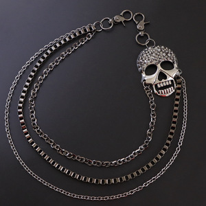 Cadena de cintura Yueli Punk Metal Ghost Head, cadena decorativa multicapa de aleación de zinc para jeans, accesorio de hip hop para uso diario. - Product Image 3