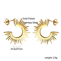 Ensemble Collier et Boucles d'Oreilles en Acier Inoxydable Doré Motif Rayons de Soleil, Bijoux Géométriques Étoile et Croissant pour Femme, Vente en Gros, Personnalisation OEM