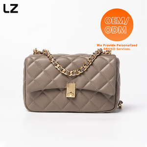 Sac à bandoulière matelassé en cuir véritable LZ avec logo personnalisé et chaîne pour femme, sacs à main en cuir Nappa tendance pour dames - Product Image 2