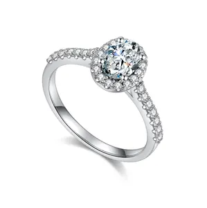 925 Обручальное кольцо из стерлингового серебра с цветным муассанитом в форме яйца 1,0ct, свадебные и подарочные украшения